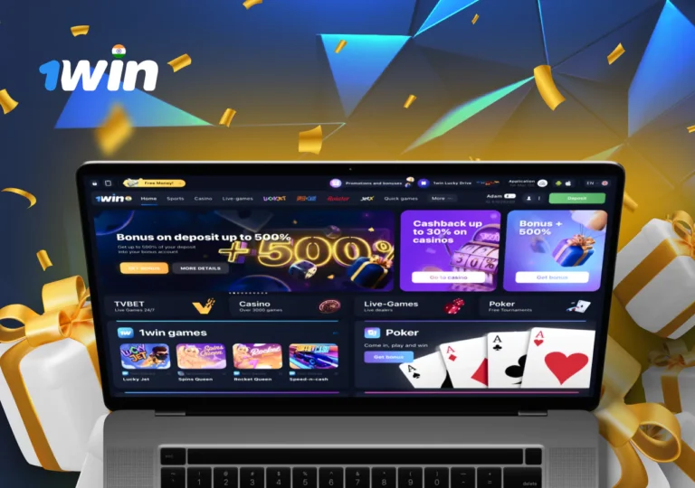 Interface du site web 1win montrant les jeux de casino et les paris sportifs